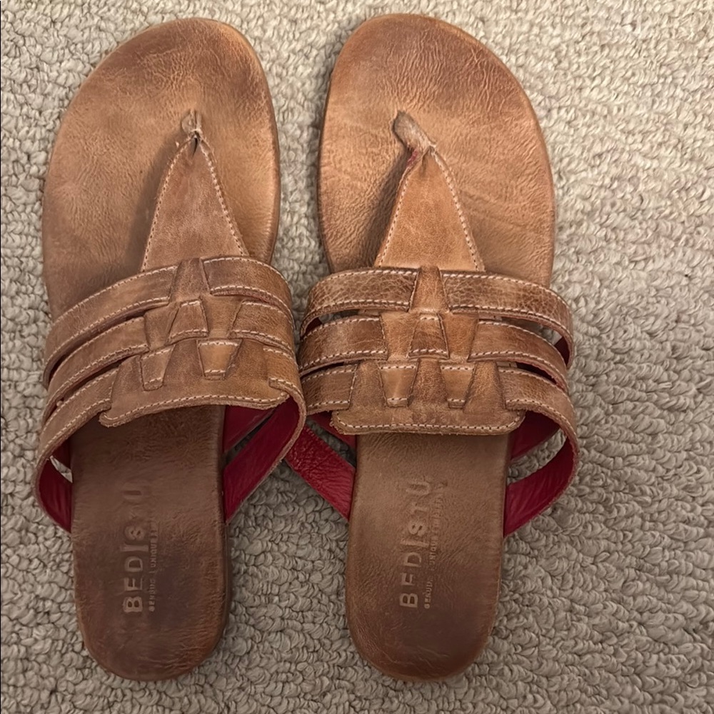 Bed Stu Brown Sandals with Woven Straps